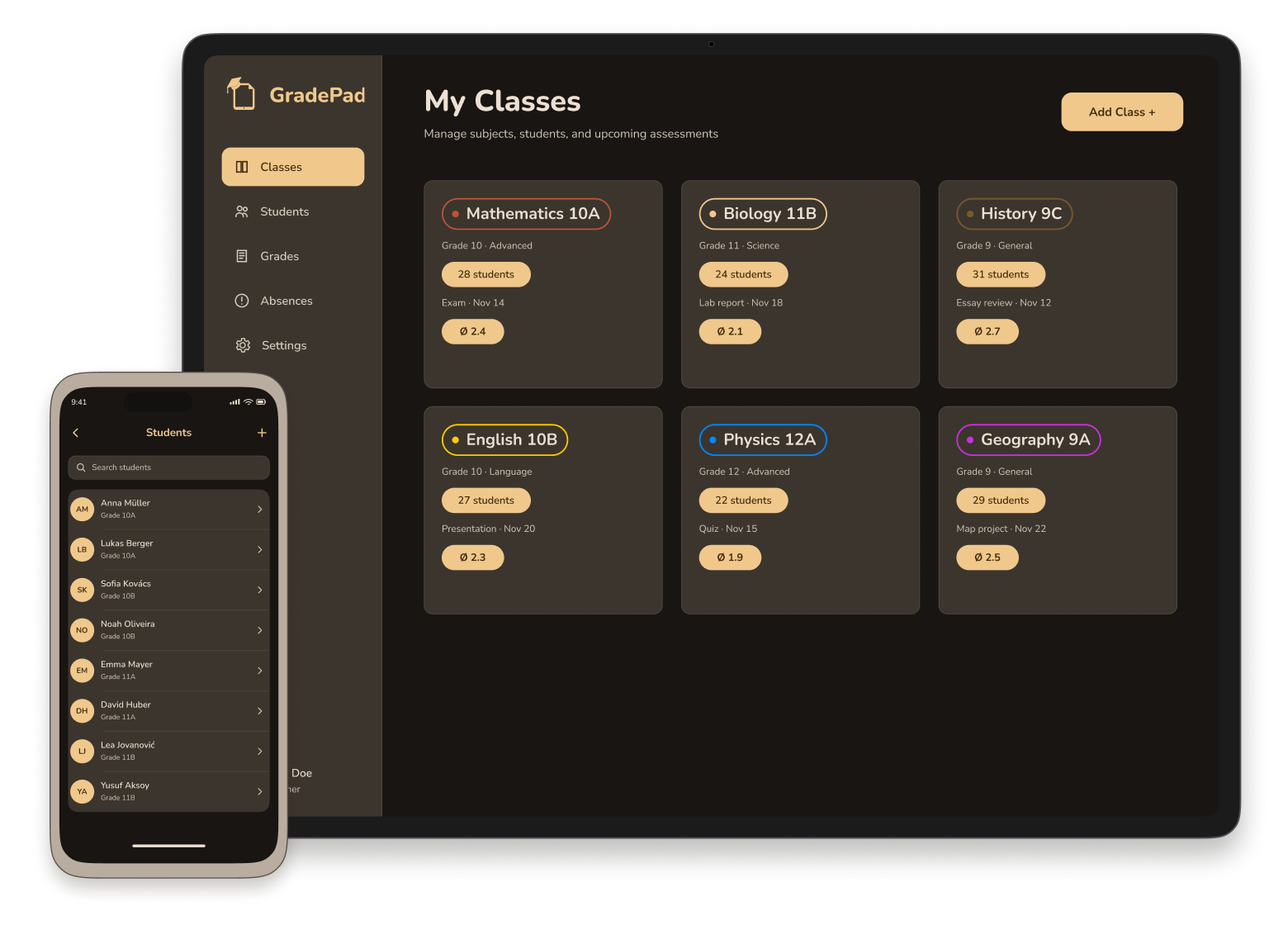 GradePad on iOS