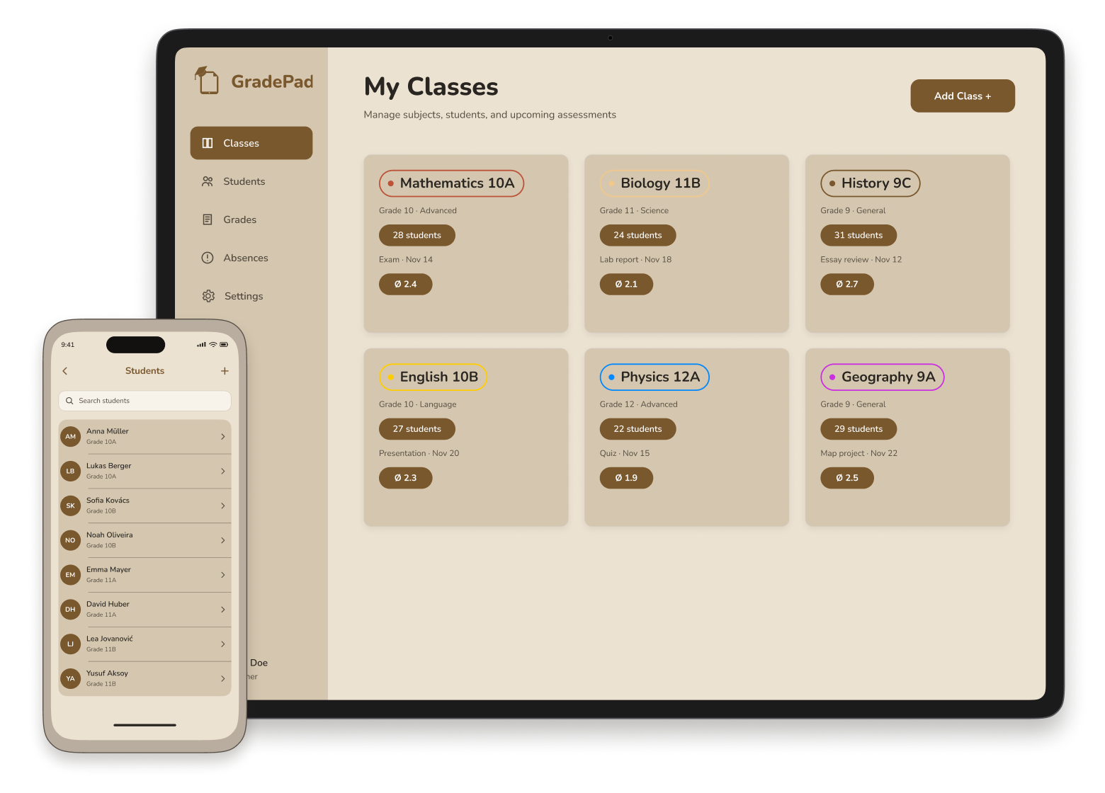 GradePad on iOS